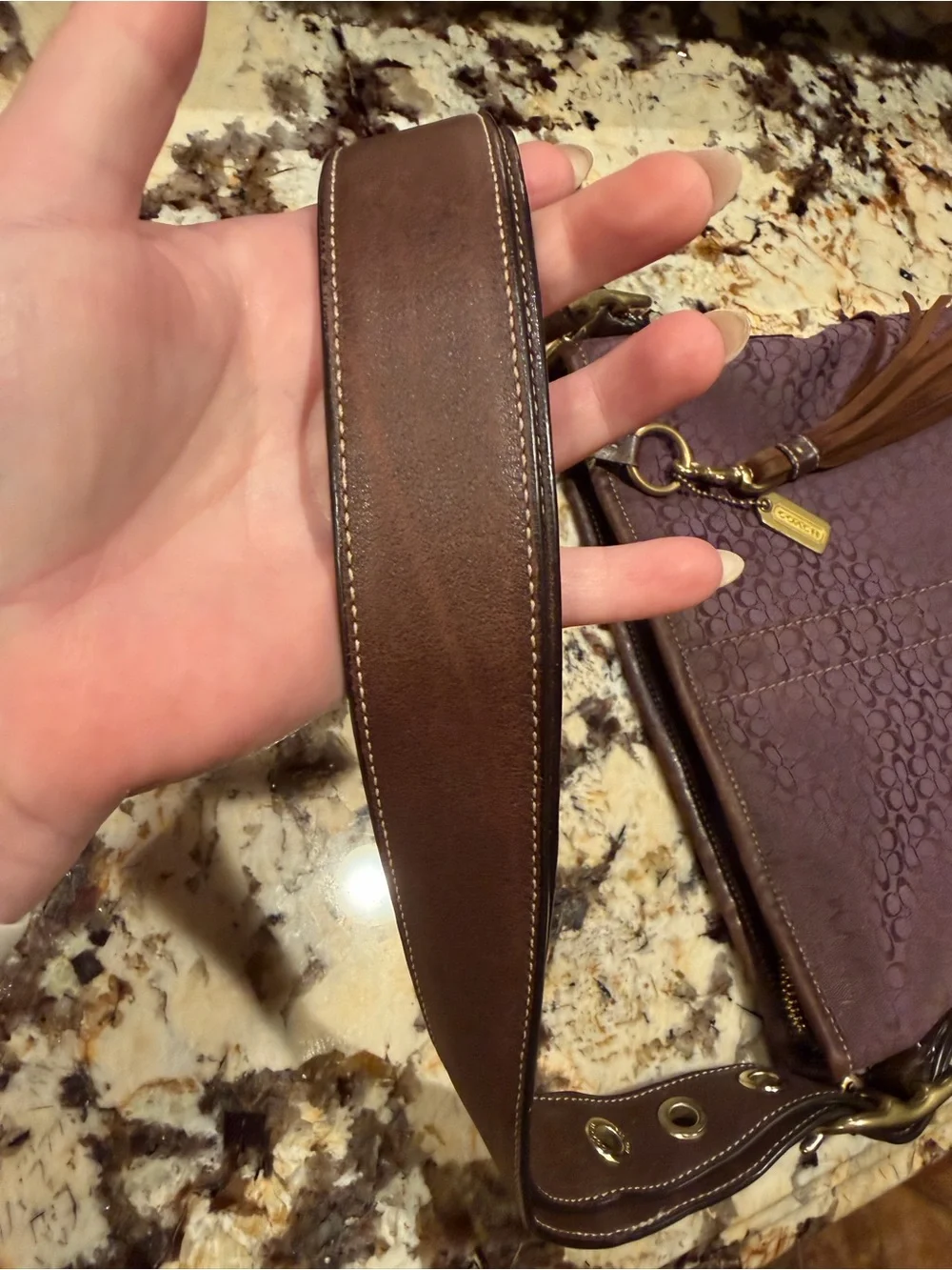 Coach VINTAGE Y2K EUC Lavender Purple Suede Trim Crossbody Tassel Metal Hang Tag